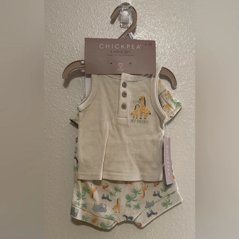 Chick Pea Safari Baby Boy 3pc Set Love My Daddy Outfit Infant Tank, Shorts Hat